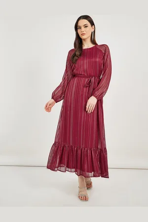 Styli Women Striped Puff Sleeves Wrap Maxi Dress