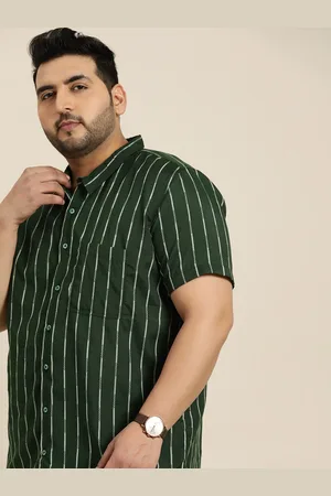 Sztori Men Plus Size Green & White Striped Casual Shirt