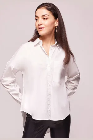 Bombay High Women Oversized Solid High Low Hem Spread Collar Shirt