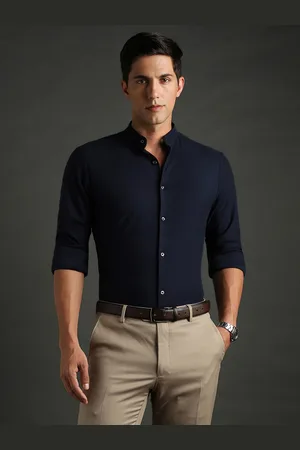 Bergamo Slim Fit Spread Collar Pure Cotton Knitted Formal Shirt