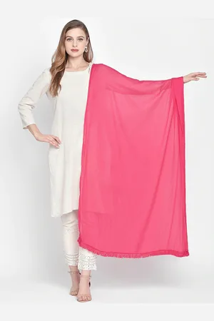 Orus Peach-Coloured Solid Chiffon Dupatta
