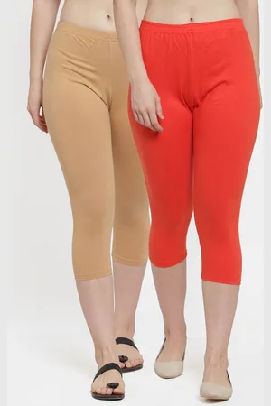 GRACIT Women Set of 2 Orange & Beige Solid Capris