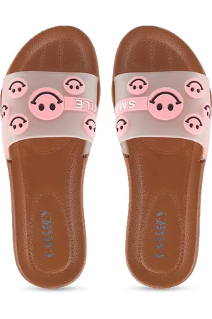 CASSIEY Women Brown & Pink Printed Rubber Sliders