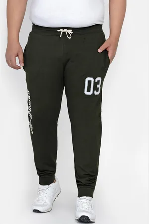 John Pride Men Olive-Green Solid Plus Size Straight-Fit Joggers