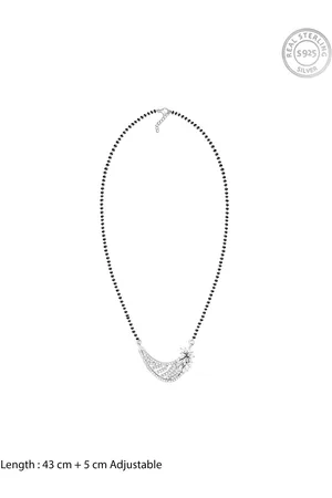 GIVA 92.5 Sterling Sliver Rhodium-Plated Stone-Studded & Beaded Mangalsutra
