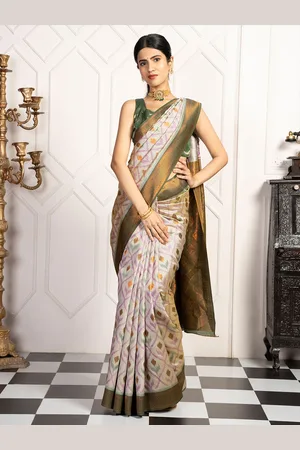 Mimosa Floral Woven Design Zari Pochampally Saree