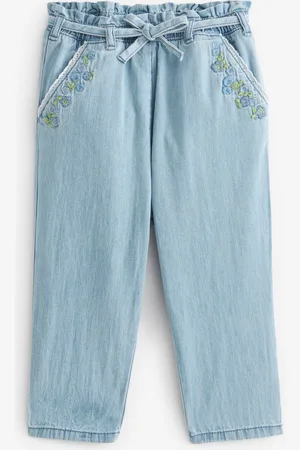 Next Girls Pure Cotton Chambray Trousers with Belt