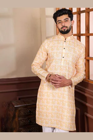 Koshin Abstract Printed Mandarin Collar Linen Kurta