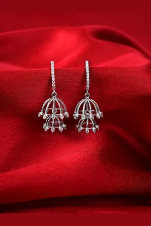 CLARA 92.5 Sterling Silver Rhodium-Plated Cubic Zirconia Jhumkas Earrings