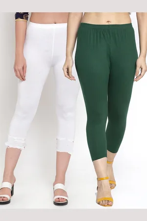 GRACIT Women White & Green Set Of 2 Solid Cotton Capris