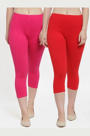 GRACIT Women Set Of 2 Red & Fuchsia Combed Cotton Capris
