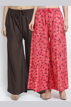 GRACIT Women Pack of 2 Brown & Pink Printed Flared Knitted Ethnic Palazzos