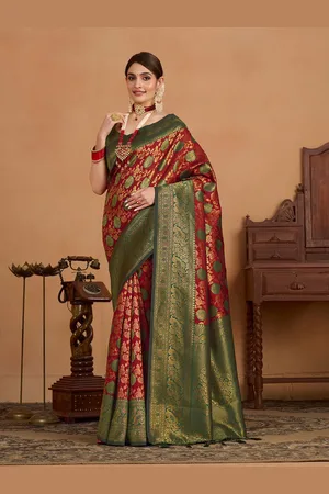 Mimosa Floral Woven Design Zari Kanjeevaram Saree
