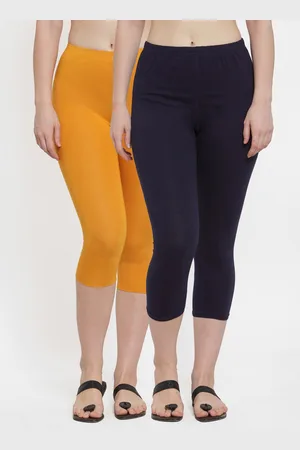 GRACIT Women Set Of 2 Navy Blue & Yellow Slim Fit Cotton Capris