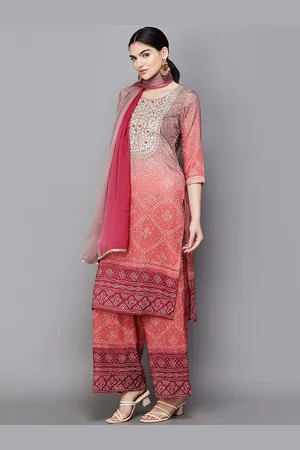 Lifestyle Bandhani Printed Regular Thread Work Kurta with Palazzos & Dupatta