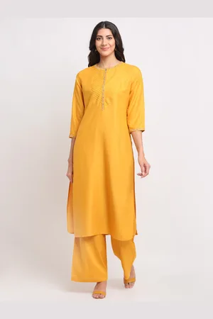 Blanc9 Women Yellow Embroidered Kurta