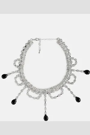 Kazo Silver-Toned & Black Silver-Plated Necklace