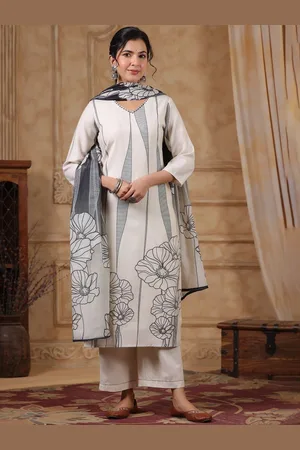 AUTUMN LANE Women Floral Printed Regular Pure Cotton Kurta with Trousers & With Dupatta
