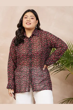 Berrylush Floral Print Georgette High Low Hem Shirt