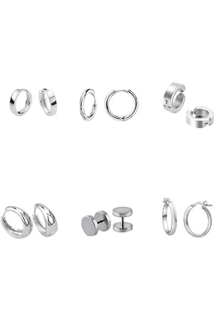 KARISHMA KREATIONS Men Set of 6 Silver Plated Stainless Steel Hoop & Studs Earrings
