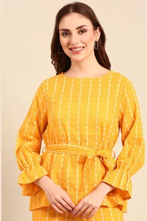 De Moza Women Vertical Striped Round Neck Cotton Top