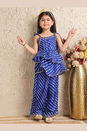 NEUDIS Girls Leheriya Printed Tiered Gotta Patti A-Line Kurta With Palazzos