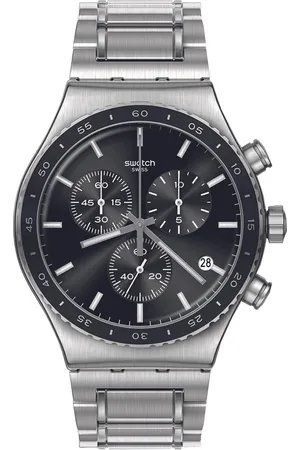 Swatch Men Embellished Dial & Stainless Steel Bracelet Style Straps Analogue Watch YVS495G