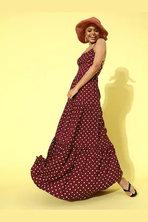 Berrylush Women Charming Maroon Polka Dots Polka Dot Dress