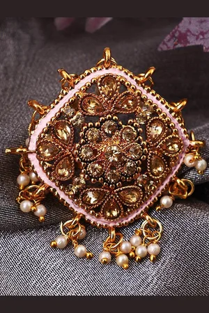Anouk Gold Plated Stone Studded & Beaded Finger Ring