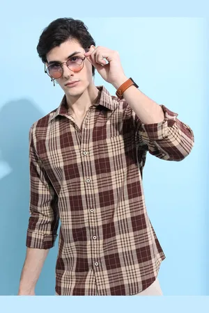 Highlander Men Brown Slim Fit Tartan Checked Casual Shirt