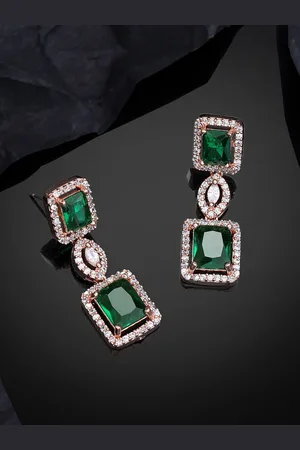 ESTELE Rose Gold-Plated CZ-Studded Geometric Drop Earrings