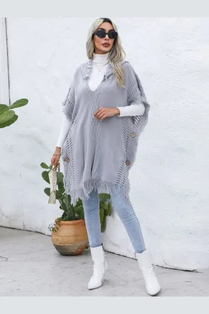 LULU & SKY Women Asymmetric Free Size Knitted Poncho
