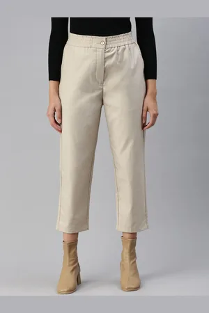De Moza Women Relaxed Loose Fit High-Rise Plain Trousers
