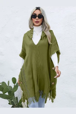 LULU & SKY Women Longline Self Design Short Sleeves Casual Poncho