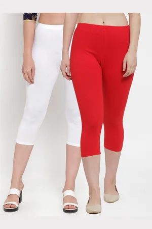 GRACIT Women White & Red Set Of 2 Solid Cotton Capris