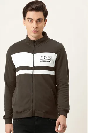 Flying Machine Men Black & White Colourblocked Sweatshirt