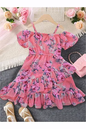 Miss & Chief Girls Floral Printed Georgette Fit & Flare Midi Dress