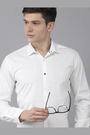 V Dot Men White Slim Fit Checked Formal Shirt