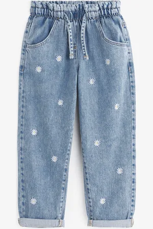 Next Girls Floral Embroidered Mid-Rise Regular Fit Light Fade Jeans