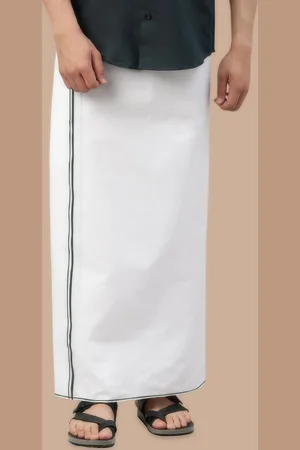 WHITE HEART Men Pure Cotton Single Layer Dhoti with Coloured Border