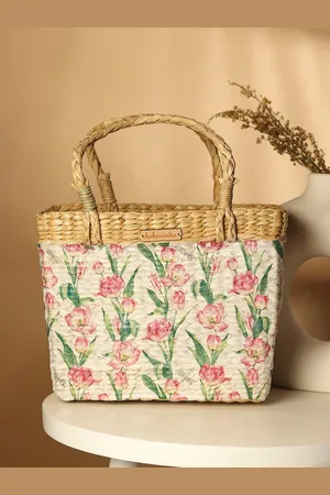 HABERE INDIA Tulips Printed Shopper Jute Handheld Bag