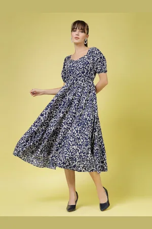 DressBerry Floral Print Puff Sleeve Crepe Fit & Flare Maxi Dress