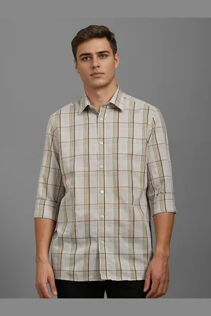 Louis Philippe Men Classic Fit Spread Collar Tartan Checked Cotton Linen Casual Shirt