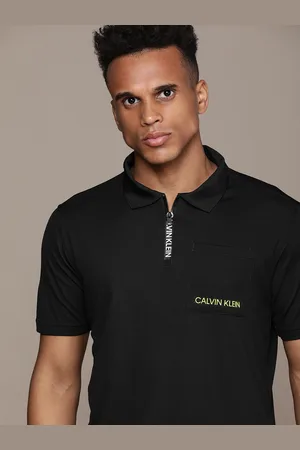 Calvin Klein Men Black Print Detail Polo Collar T-shirt