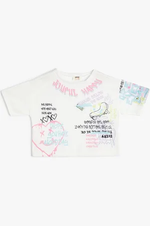 Koton Girls Graphic Printed Round-Neck T-shirt
