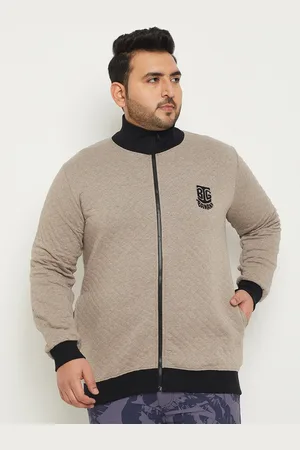 Bigbanana Plus Size Self Design Mock Collar Pure Cotton Front Open Sweatshirt