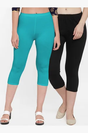 GRACIT Women Black & Turquoise Blue Set of 2 Capris