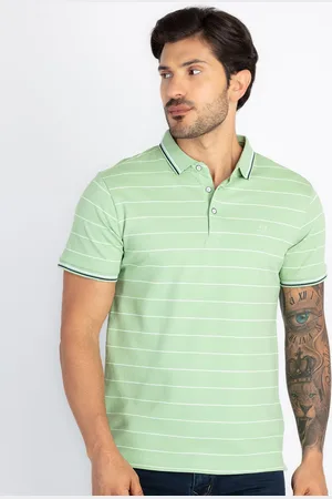Status Quo Men Striped Polo Collar Pockets T-shirt