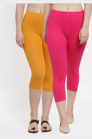 GRACIT Women Set Of 2 Fuchsia & Mustard Combed Cotton Capris