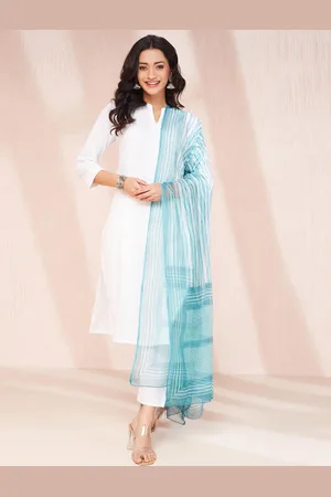 Fabindia Blue Cotton Silk Hand Block Printed Dupatta